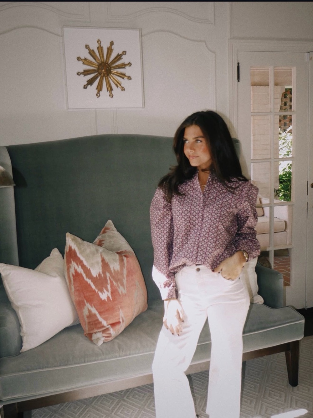 Women's Printed Purple Button-Up Blouse